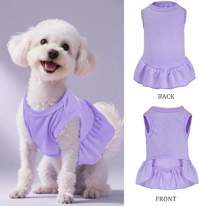 2 Pcs Dog Dresses Cat Skirt Solid Color Dog Clothes Summer Sleeveless Puppy Girl Clothes for Small Pet Dogs Cats (Pink,Light Purple, Small)