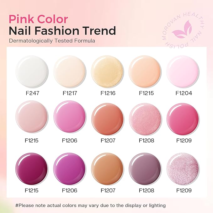 Morovan Fingernail Nail Polish Set: Valentine Neutral Nude Light Baby Pink Nail Polish Kit Spring Summer Air Quick Dry Pale Regular Fingernail Polish Pack DIY for Women Girls Gift Holiday