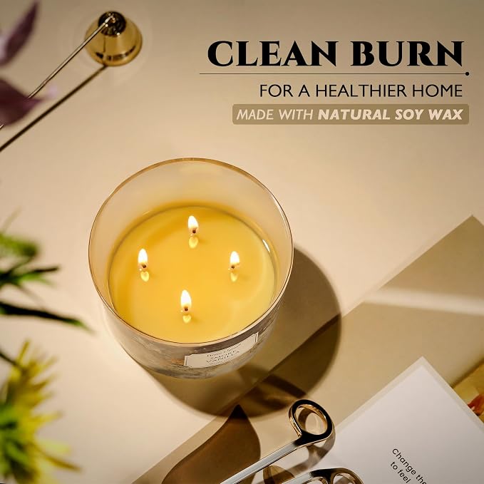 HomeLights Large jar Candle | 4-Wick Long-Lasting Scented Candles, 18oz Natural Soy Wax Candle for Home Scented, Industrial Chic Gifts for Women & Men, Smoke Vanilla
