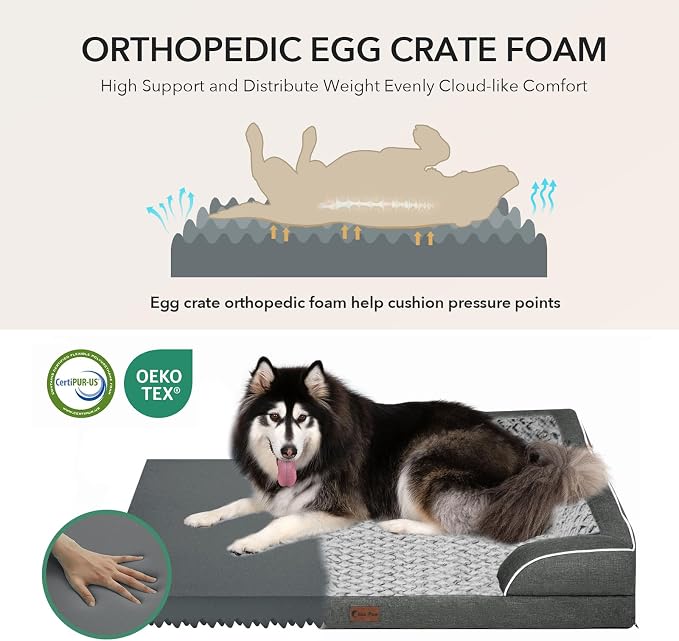 Orthopedic Dog Bed for Extra Large Dogs, Dark Grey, 48x30in | Orthopedic Foam Relieves Joint Pressure, Bolsters Supports Head And Neck, Washable Cover, Non-Slip Bottom