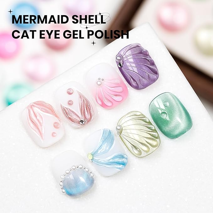 Pearl Mermaid Gel Nail Polish 12 Colors Magnetic Cat Eye Shimmer Glitter Gel Polish Spring Summer Colors Cat Eye Manicure Gift Soak Off Lamp Salon DIY at Home