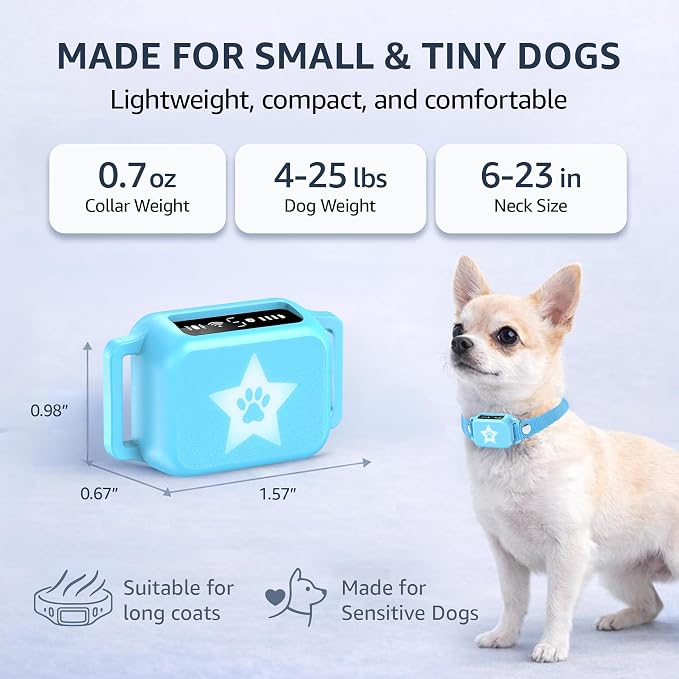 Bark Collar for Small Dogs 5-15 lbs with Magnetic Charging – No Shock, 3 Beep & Vibration Modes, 5 Sensitivity Levels - Humane Stop Anti-Barking Device - Dog Training Bark Collar (Sky Blue)