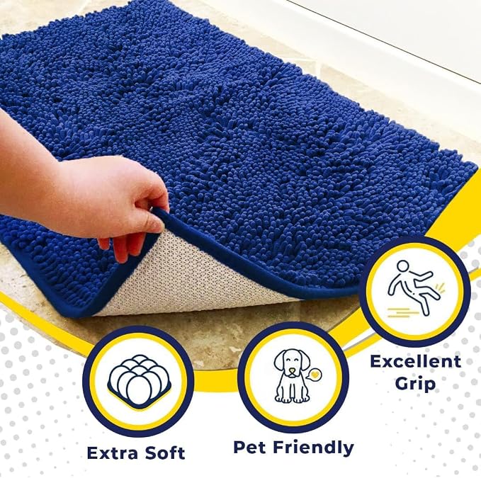 Muddy Mat® | Super Water Absorbent Door Mat Indoor, Microfiber Quick Dry Chenille Entryway Rug, Slip Resistant Front Door Mat, Indoor Mats for Entryway, Machine Washable Pet Rug, Royal Blue 30" x 48"