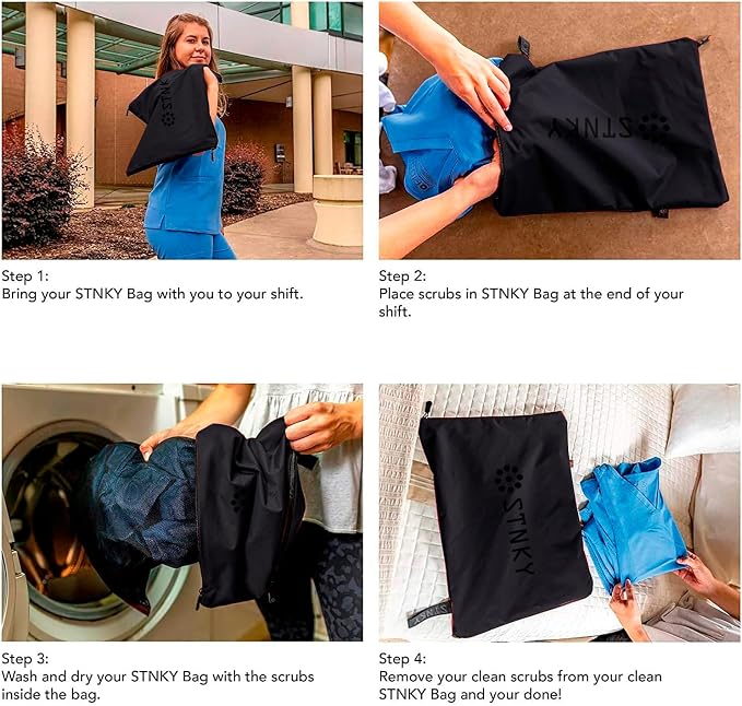 STNKY Bag Pro - Laundry Bag - Wash Bag for Health Workers, Sports, Fitness & Travel (XL, Black)