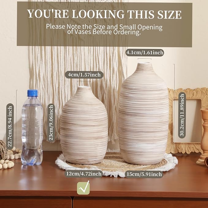 ALMA 9" Boho Flower Vase, Ceramic Pampas Grass Vases for Modern Farmhouse | White & Cream, Rustic Style, Decorative Vase for Home Decor Lovers, Tabletops, Mantel, Shelves and Modern Coastal Spaces