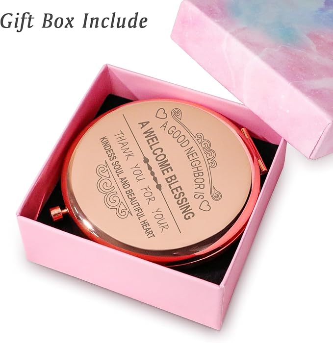 Neighbor Gifts for Women, Personalized Gifts for Neighbor, Custom Compact Mirror, Goodie Bag& Basket Stuffers for Valentine's Day, Mothers Day, House Warming