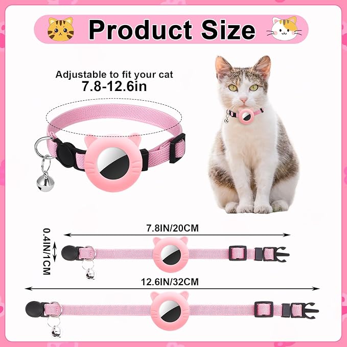 2 Pack Airtag Cat Collar with Bell Breakaway Safety Adjustable