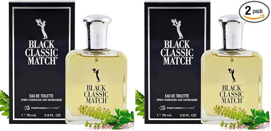 PB ParfumsBelcam Black Classic Match Eau De Toilette Spray for Men – 2.5 Fl. Oz Affordable, Long-Lasting Fresh Woody Fragrance with Leafy Green, Citrus, Sandalwood & Patchouli for Day & Night Use