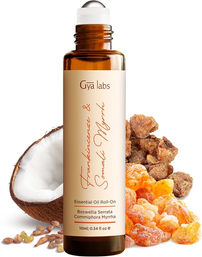 Frankincense Myrrh & Sleep Well Roll On Set - Essential Oils Aromatherapy Roll On with Essential Oil Set - 2x0.34 fl oz - Gya Labs