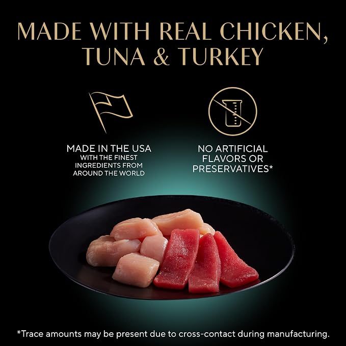 Sheba Perfect Portions Cuts Wet Cat Food, Variety Pack, 2.6 oz, 36 ct | Grain-free, Chicken, Tuna & Turkey, 72 servings, no by-products/fillers/artificial flavors, snap-peel-serve twin-pack trays