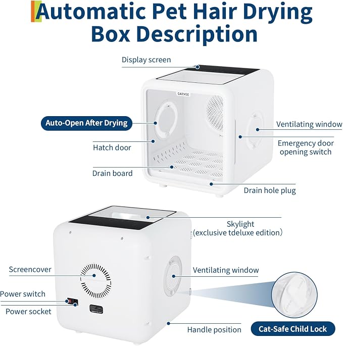 TrailBlaze 72L Automatic Pet Drying Box for Cats & Dogs up to 45 lbs – 360° High-Efficiency Grooming Dryer with 5 Air Outlets – Negative Ion & LED Display – Quiet Smart Temperature Control –