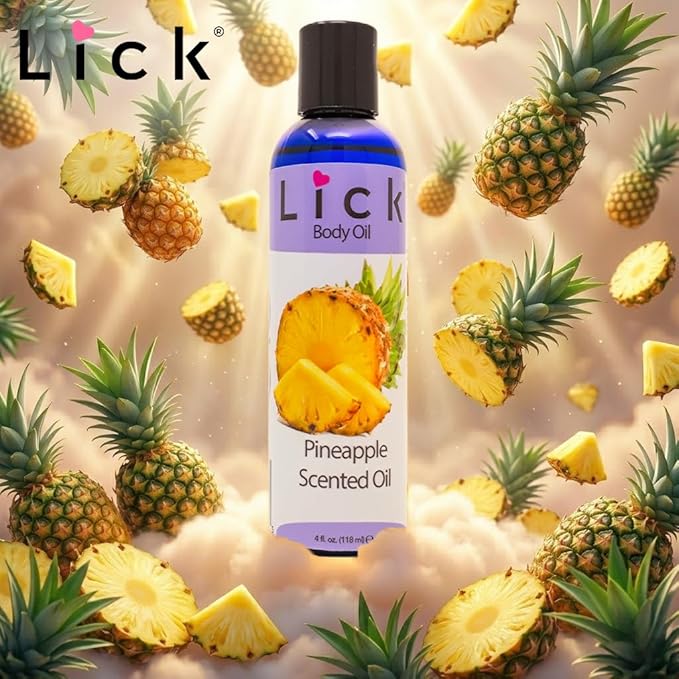 LICK Pineapple Tropical Scented Body Oil for Daily Hydration – Lightweight Non-Greasy Formula with Almond Oil & Vitamin E – 4 oz