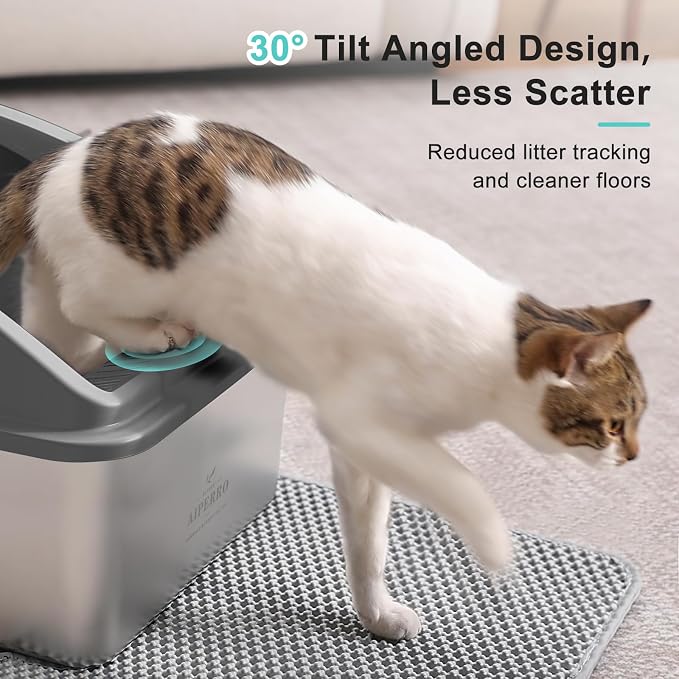 AIPERRO Stainless Steel Litter Box | XXL Deepened 8" Design Meatl Cat Box | High Sided with Lid for Big Cats | Anti-Urine Leakage | Non-Stick Bottom & Easy to Clean | Includes Litter Mat & Metal Scoop