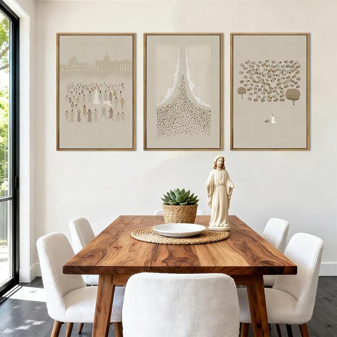 BINCUE Framed Jesus Wall Art Set of 3 Jesus Lamb Wall Decor Lamb of God Art Print for Living Room Bedroom Church 16x24 Inch