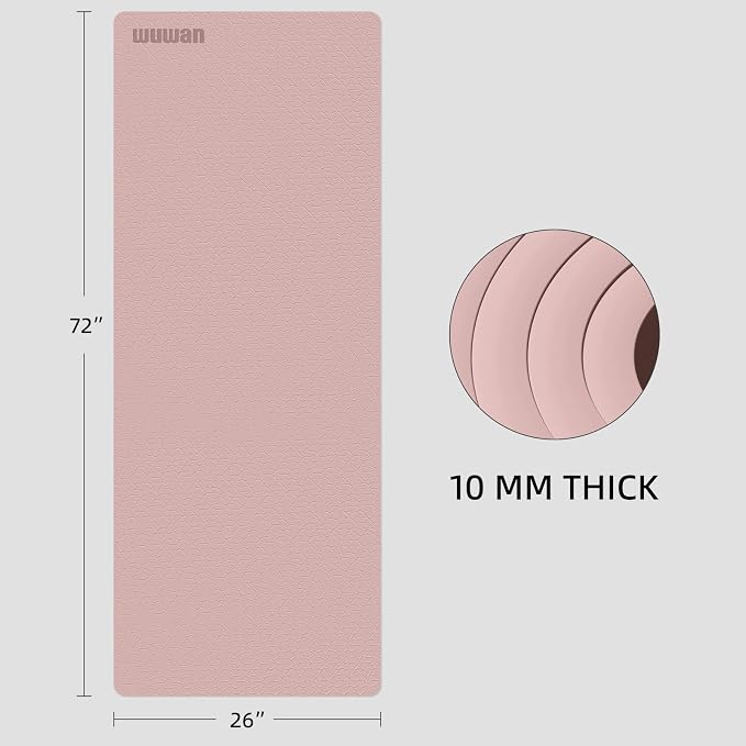 10 mm Yoga Mat 72"x26" TPE Non-Slip Exercise Mat 0.4" Thick, Easy-to-Carry Fitness Mat for Yoga, Pilates & Workout, Professional Mat, Made with Recyclable Material, Durable, Easy to Clean