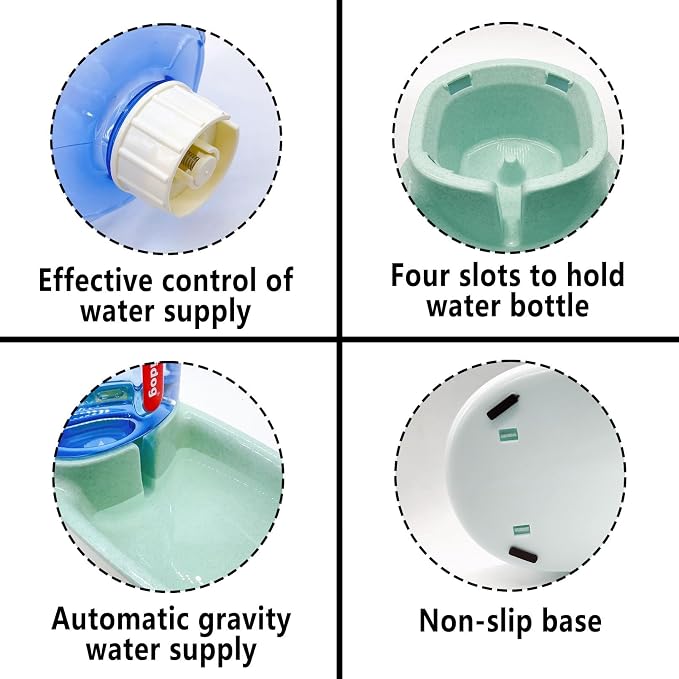 Kathson Gravity Dog Water Dispenser - Automatic Cat Drinking Station, 1 Gallon Large Capacity Puppy Water Bowl for Small & Medium Dogs & Cats, Green