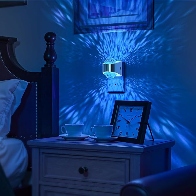 Night Lights Plug into Wall, Projector Night Light for Bedroom | Silver Night Light Projector for Kids, 9-Color RGB Galaxy Nightlight, Dusk to Dawn Sensor for Bathroom,Home Gaming Room Decor