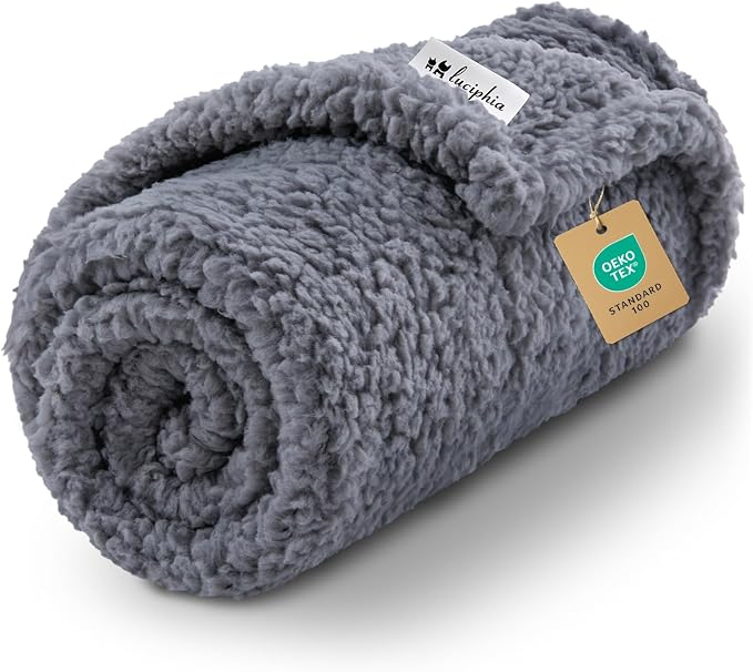 Luciphia Ultra Soft Sherpa Fleece Dog Puppy Cat Blanket for Small Pets | Calming Plush Throw for Crate, Couch, Car, Bed. Machine Washable. Puppy Essential, Cat Stuff,Grey,57"x40"