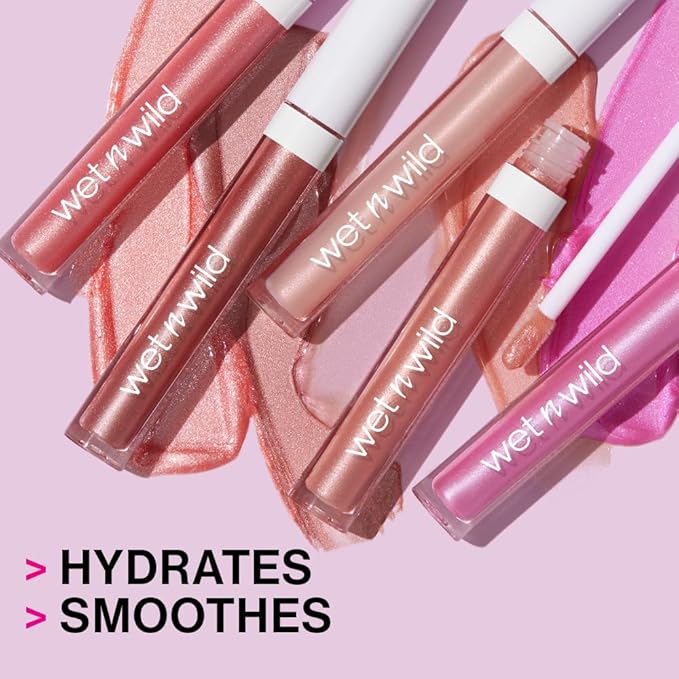 wet n wild MegaSlicks Lip Gloss, Ultra-Glossy, Vitamin-E Enriched, Ultra-Gloss High Shine Moisturizing, Cruelty-Free & Vegan - Rose Gold