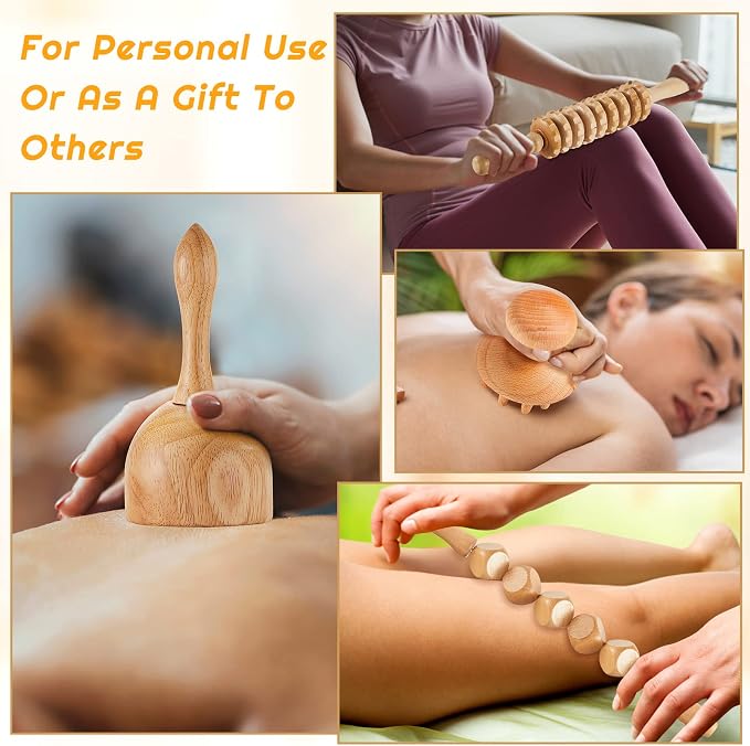 Amylove 21-in-1 Maderoterapia Kit Wood Therapy Massage Tools Set Therapy Tools for Body Sculpting Muscle Pain Relief Lymphatic Drainage Women Face Roller Fascia Massage Anti Body Contouring