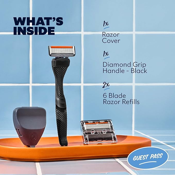 Dollar Shave Club | The Guest Pass Shave Set | 2 Extra Close Refill Cartridges, 1 Handle (Black), 1 Razor Cover
