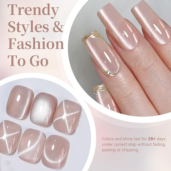 Born Pretty Nude Cat Magnetic Eye Gel Nail Polish,15ML Nude Pink Holographic Shimmer Glitter Magnetic Gel Polish,Reflective Translucent U V Gels for Manicure Salon DIY
