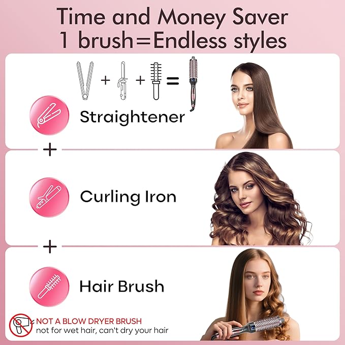 Betahouse Thermal Brush Curling Iron Brushes, 1.5 Inch Heated Round Styling for Blowout, Fast Heating Negative Ion Curling Brushes with 5 Temp Settings, Dual Voltage Hair Styling Tool