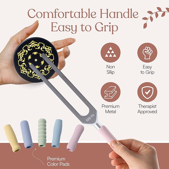 Tuning Forks for Healing Set, Including Four Frequency 128Hz, 136.1Hz, 174Hz, 528Hz Yoga and Meditation Accessories, Chakra Sound Therapy Instruments with Tuning Fork Activator and Vegan Leather Pouch