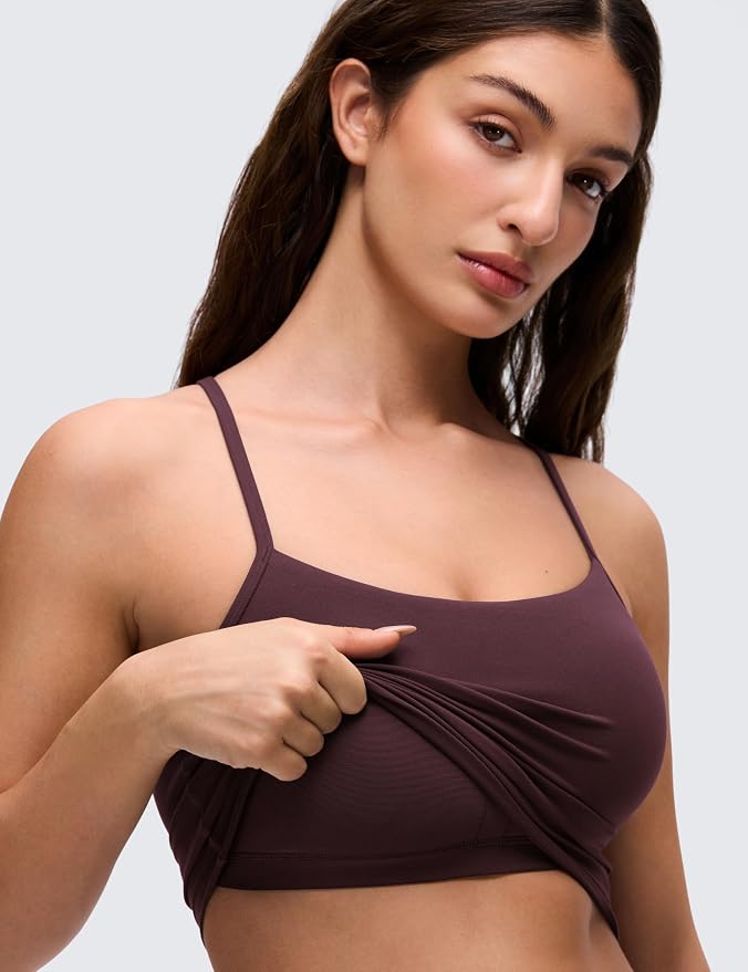 CRZ YOGA Butterluxe Y Back Crop Tank Tops for Women - Spaghetti Straps Racerback Padded Yoga Workout Longline Sports Bras
