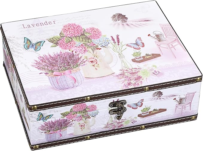 ELLDOO Wooden Treasure Chest Box, Wooden + PU Leather Storage Decorative Box for Jewelry Trinkets Photos, Vintage Rectangular Keepsakes Box for Girls Women Gifts