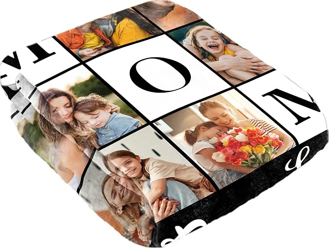 SHIPS NEXT DAY Personalized Mothers Day 2026 Gifts for Mom Wife Grandma Nana from Daughter Son Kids Husband Custom Blanket with Picture Photo Text Customized Blankets Christmas Birthday Gifts