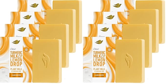 Dove Plant Milk Cleansing Bar Soap Turmeric Milk & Lemon Drop Glow Booster for Moisturized Skin Gentle Cleanser, No Sulfate Cleansers or Parabens, 98% Biodegradable Formula 5 oz, (Pack of 8)
