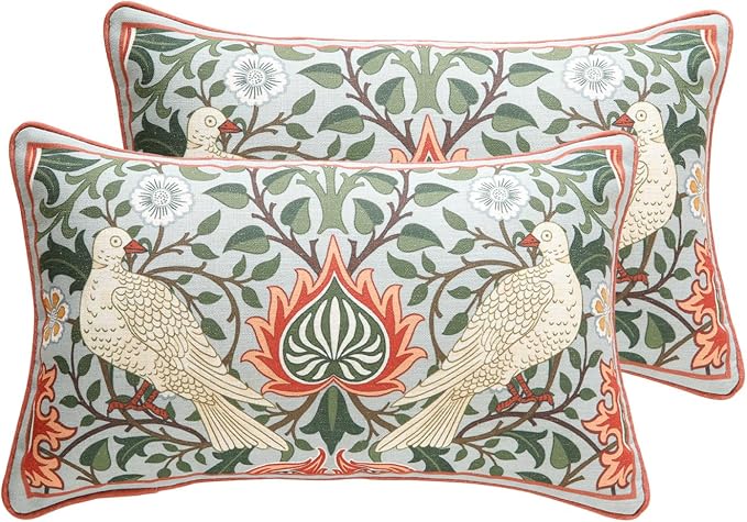 Vintage Linen Throw Pillow Cover,Set of 2,20"x12"-Naples D | Designer French Elegant Pillow Cover,Concealed Zipper Design,Floral Pattern,Sofa,Bedroom,Living Room,Lounge Chairs