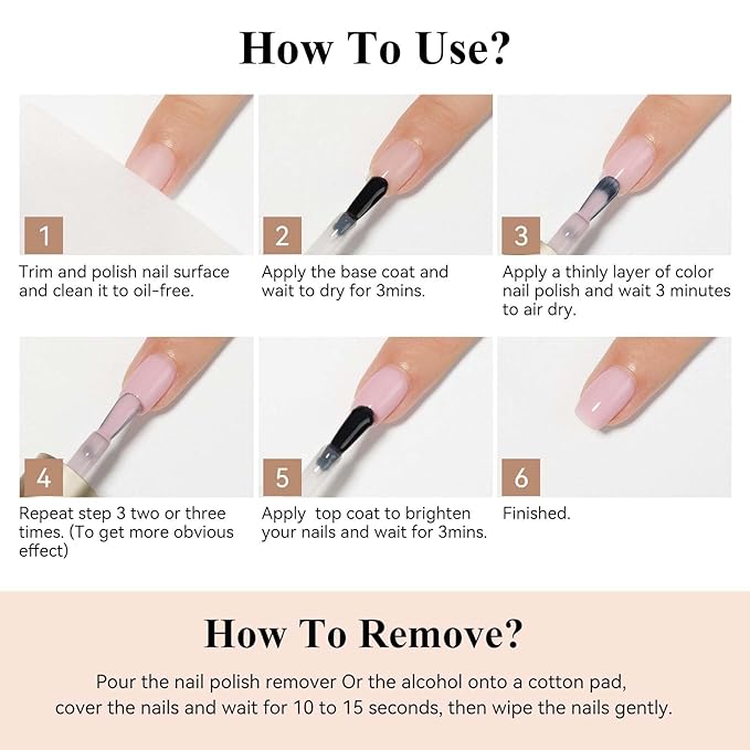 Nude Nail Polish Set: 6 Colors Vegan Regular Nail Polish Quick Dry, White Nude Sheer Pink Natural Nail Lacquer Non Gel Air Fast Drying Finger Nail Bulk DIY Salon Gift for Women