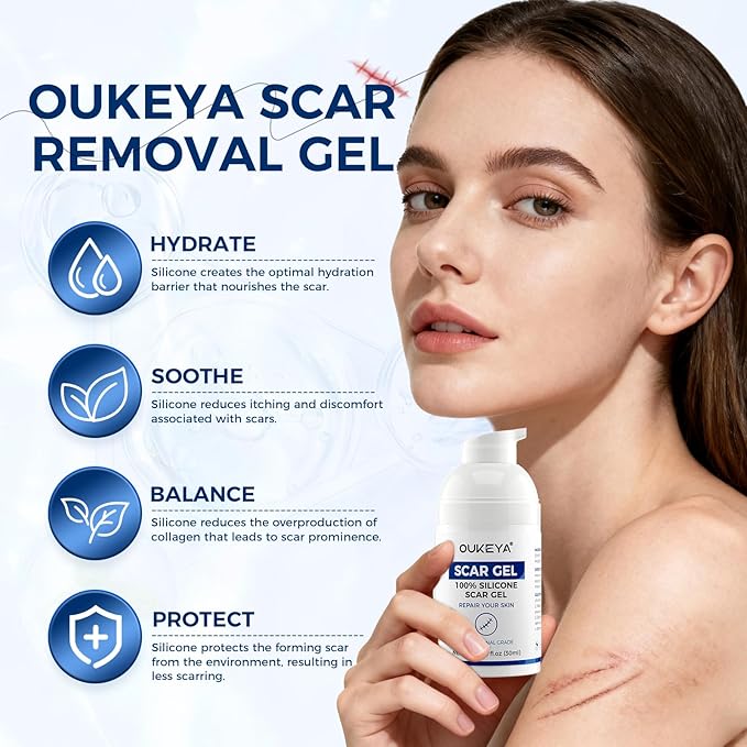 OUKEYA Silicone Scar Gel - 100% Silicone Cream Perfect for Sensitive Skin, Say Goodbye to Old and New Scars (30ml)