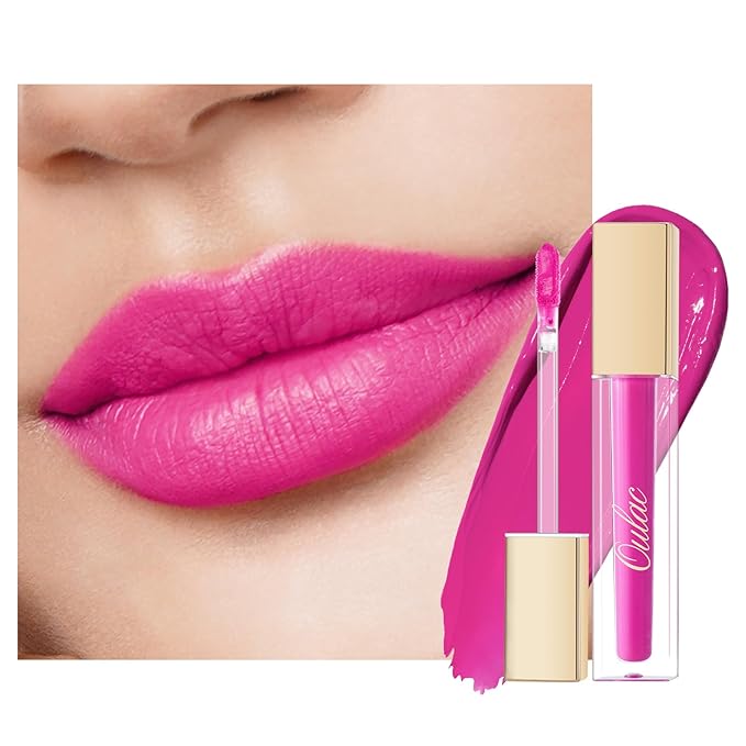 Oulac Matte Pink Lipstick for Women, Hot Pink Long Lasting Liquid Lipstick, High Impact Lip Color Full Coverage Lip Makeup with Vitamin E Waterproof Formula,Vegan M06