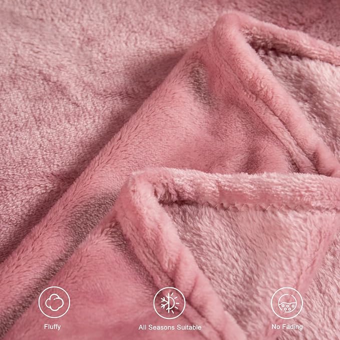 TASTHROW Pink Throw Blanket 60x80 Inches | Soft Plush Cozy Fleece Flannel Throw Blanket, Lightweight Warm Throws for Bed, Couch, Bedroom and Living Room, All Seasons
