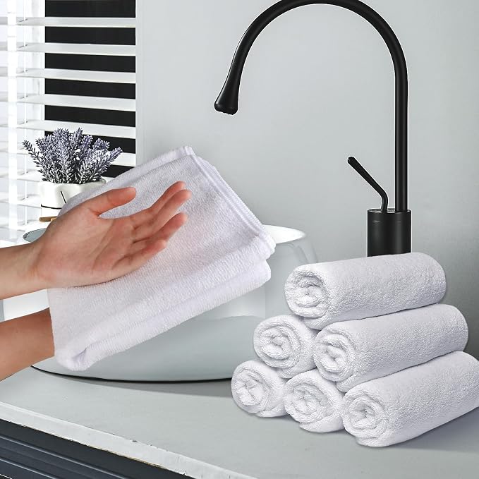 UNIMADE 48 Pack Hand Towels Set - Highly Absorbent and Quick Drying Microfiber Gym Towels, Premium Wash Cloths for Bathroom, Salon, Gym, Shower, Hotel, and Spa - 16x27 inch (White)