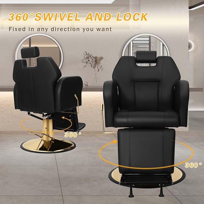 Barber Chair Hydraulic Reclining Salon Chairs Styling Chair Hair Chair 360 Degrees Rolling Swivel Barber Chairs for Barbershop Hair Salon (Gold1)