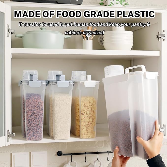 Dog Cat Food Storage Container with Cup (White, 5+10L)