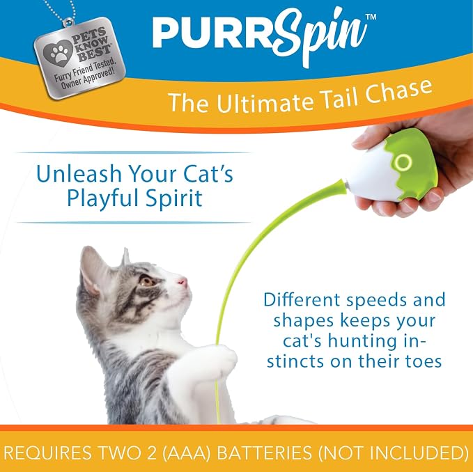Pets Know Best PurrSpin Interactive Tail Chase Cat Toy- Unpredictable Movements, Automatic Timer, Multi-Speed for Active Play- Suits All Floor Types- Ultimate Cat Entertainment