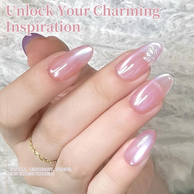 Born Pretty Cat Magnetic Eye Gel Nail Polish,15ML Water Light Soft Pink Magnetic Gel Polish Jelly Glass Crystal Nail Polish Glitter Shimmer Auroras Gels Nail