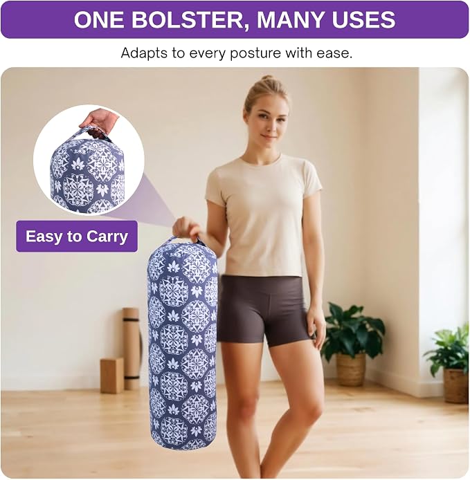 Yogikuti Iyengar Yoga Bolster for Restorative Yoga and Meditation – Lightweight Cotton Support Pillow with Handle for Easy Carry, Versatile for Pose Modification, Balance, Back Relief, and Relaxation