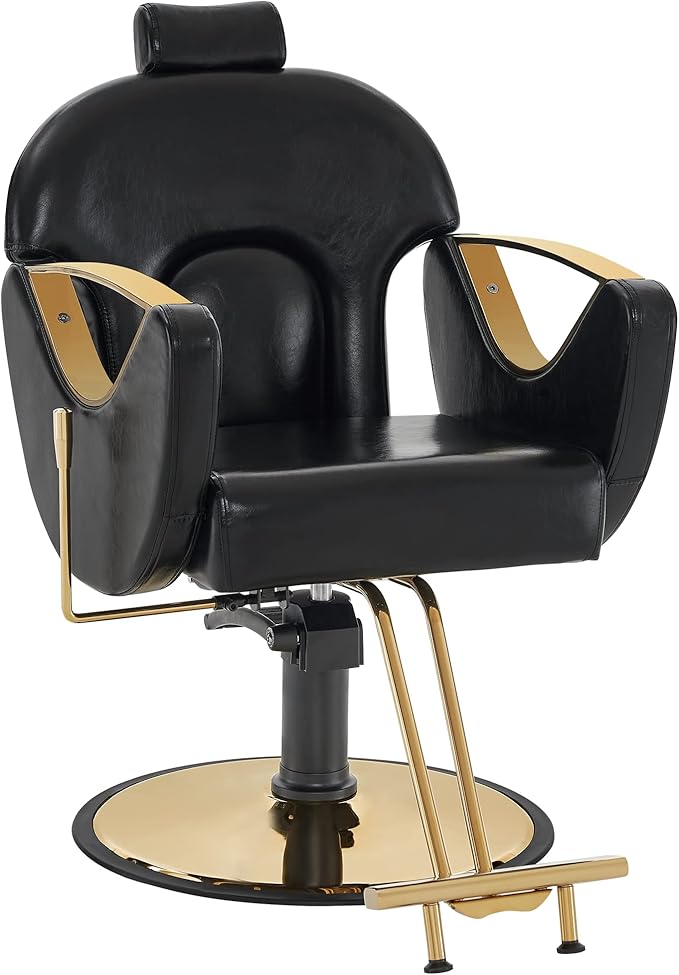 BarberPub Luxurious Classic Barber Chair Hydraulic Pump Recline Beauty Spa Styling Salon for Hair Stylist Equipment 9578(Black)