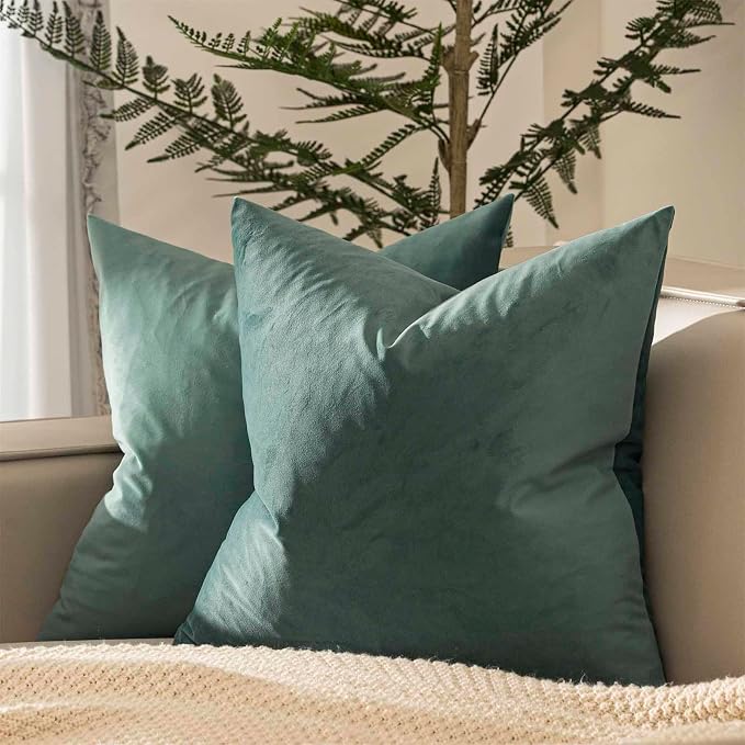 20x20 Throw Pillow Covers Set of 2 Decorative Velvet Cushion Covers,Emerald | Soft Pillow Cases with Invisible Zipper for Modern Couch Sofa Bed Living Room Bedroom Home Decor