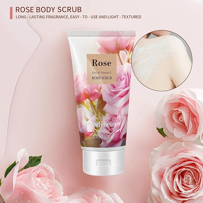 Mother's Day Rose Spa Gift Set - 4PCS Luxury Bath and Body Kit for Women with Shower Gel, Body Scrub, Lotion & Body Mist - Portable Travel Size Self Care Gift for Mom, Wife, or Her