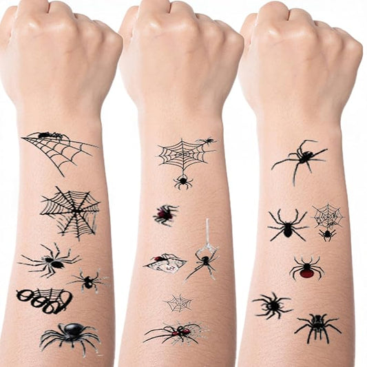 30 Sheets Halloween Temporary Tattoos Red Spider Tattoos Spider Web Styles Mixed Halloween Fake Tattoos Realistic Black Stickers Waterproof Cobweb Tattoo for Kids Boys Girls Body Art Makeup
