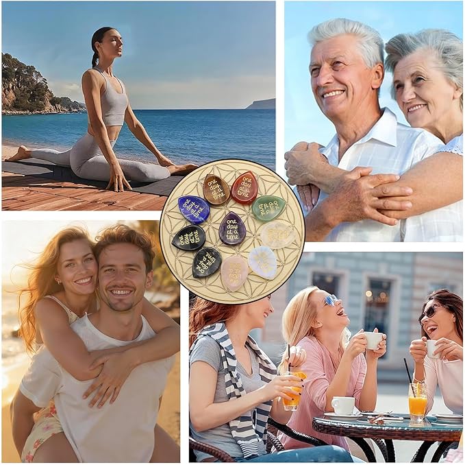 One Day at A Time Black Obsidian Thumb Worry Stone for Anxiety Crystals Hand Thumb Stones Pocket Thinking of You Gifts for women Inspirational Worry Stones for Stress Relief Sobriety Gifts for Her