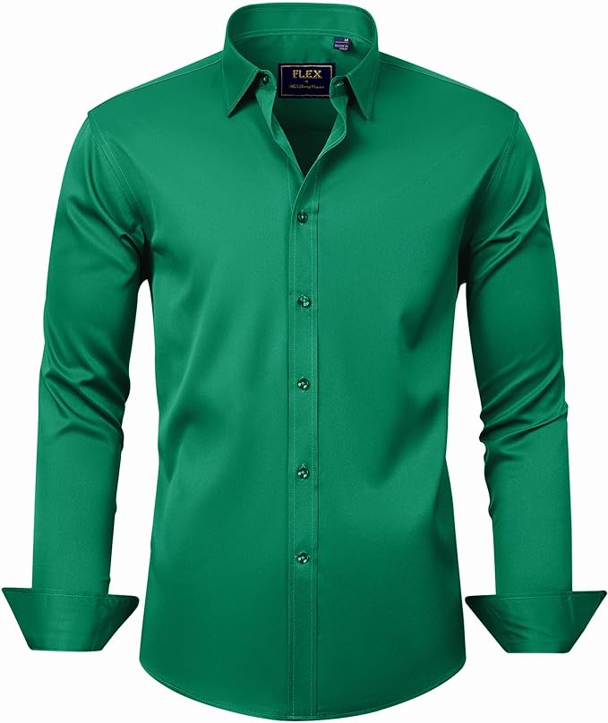 J.VER Men's Dress Shirts Solid Long Sleeve Stretch Wrinkle-Free Formal Shirt Business Casual Button Down Shirts