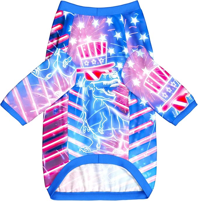 Dog Dinosaur T Shirts with American Pattern Printed Pet Shirt Softable Pajamas for Large Dogs,3XL 4th of July